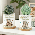 Personalized Cartoon Daisy Animal Pattern Ceramic Flower Pot with Name and Bamboo Tray Mother's Day Gift for Mom