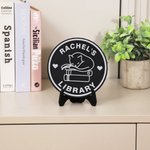 Personalized Book Cat Coffee 3D-Printed Acrylic Library Sign with Name Desk Bookshelf Decor Birthday Gift for Bookworms Book Lovers