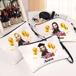 Globo personalizado de dibujos animados de Graduación Bolsa de Lino para Maquillaje con Nombre del Año y Pulsera de Graduación Accesorios de Viaje Regalo para Mujeres Niñas