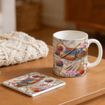 Personalised Colourful Crochet Knitting Tools Design 11 oz 15 oz Ceramic Mug with Name and Coaster Mother's Day Birthday Gift for Women Knitting Lovers