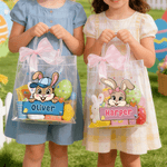 Gepersonaliseerde Schattige Konijnentas met Roze Strik en Naam Eieren Jacht Feest Pasen Cadeau voor Jongens Meisjes