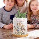 Personalisierte Aquarell Foto Stil Blume Keramik Pflanzentopf mit Namen und Bambus Basis Muttertag Geburtstag Geschenk für Mama Oma