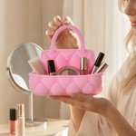Personalized Multicolor 3D-Printed Quilted Vanity Catchall Basket Cosmetics Tray with Handle and Initial Home Decor Birthday Gift for Woman Friend