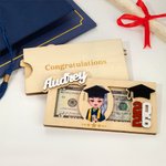 Personalized Grad Cap Cartoon Character Wooden Money Holder Cash Envelope with Name and Year Graduation Gift for Class of 2026 Graduates