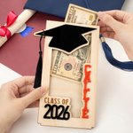 Personalisierte Multicolor Name Tassel Grad Cap hölzerne Geld Halter Bargeld Umschlag mit Basis Klasse von 2026 Graduierung Geschenk für Absolventen