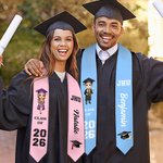 Personalised Grad Cap Cartoon Character Graduation Sash with Name and Year Graduation Keepsake Gift for Class of 2026 Graduates