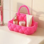 Personalized Multicolor 3D-Printed Quilted Vanity Catchall Basket Cosmetics Tray with Handle and Initial Home Decor Birthday Gift for Woman Friend