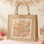 Personalised 1-6 Birth Flowers Mom Kids Little Hands Large Jute Tote Bag with Name Mother's Day Birthday Gift for Mom Grandmother