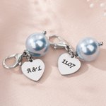 Personalised Blue Pearl Heart Charm Bouquet Clip with Text and Floral Card Wedding Engagement Gift for Bride Bridesmaid