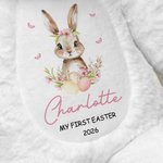 Personalized Cute Easter Bunny Clear Gift Bag and Bunny Plush Toy Set with Name Easter Egg Hunt Party Favors Gift for Kids