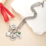 Personalized Bachelor Cap Birthstone Graduation Charm Bracelet with Engraved Year and Name Graduation Birthday Gift for High School College Graduates