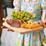 Personalised Happy Easter Cute Bunny Wooden Reversible Charcuterie Chopping Board with Engraved Names and Grip Easter Gift for Family Friends
