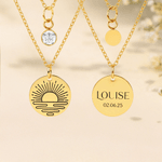 Personalised Engraved Weather Birthstone Necklace with Date and Name Dainty Jewellery Birthday Anniversary Gift for Girls Women Friends