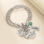 Personalized Bachelor Cap Birthstone Graduation Charm Bracelet with Engraved Year and Name Graduation Birthday Gift for High School College Graduates