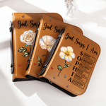 Personalized God Says I Am Birth Flower PU Leather Bible Book Cover with Zipper and Carry Handle Baptism Religious Day Gift for Christians Women