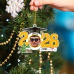 Personalised Grad Cap Face Photo Christmas Tree Ornament with Name and Glitter Number Graduation Christmas Gift for Graduates