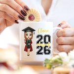 Personalized 2026 Cartoon Graduate Character Ceramic 11oz 15oz Coffee Mug with Name Home Decor Graduation Keepsake Gift for Women Men