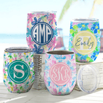 Personalized Summer Tropical Flowers Monogram 12 oz Wine Tumbler Birthday Anniversary Gift for Family Friends