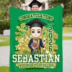 Personalisierte Herzlichen Glückwunsch Sie haben es Cartoon-Charakter Pailletten weiche Decke mit Namen und Schule Graduierung Geburtstag Geschenk für Absolventen