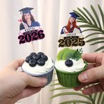 Personalised Faux Glitter Face Photo Graduation Congrats Cupcake Toppers with Name Biscuit Cake Decor Graduation Party Gift for Graduates