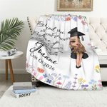 Personalized Floral  Cartoon Graduation Girl Soft Throw Blanket with Name and Year Class of 2026 Home Decor Graduation Birthday Gift for Graduates