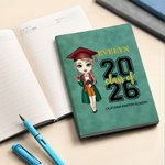 Personalized Class of Graduation Cartoon Character A5 Leather Notebook with Name and Year Graduation Birthday Gift for Family Friends