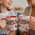 Personalised Colourful Crochet Knitting Tools Design 11 oz 15 oz Ceramic Mug with Name and Coaster Mother's Day Birthday Gift for Women Knitting Lovers