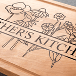 Personalized Flower Design Curved Charcuterie Cutting Board with Text and Juice Groove Housewarming Mother's Day Gift for Couples Family