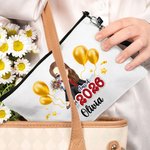 Globo personalizado de dibujos animados de Graduación Bolsa de Lino para Maquillaje con Nombre del Año y Pulsera de Graduación Accesorios de Viaje Regalo para Mujeres Niñas