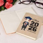 Personalized Class of Graduation Cartoon Character A5 Leather Notebook with Name and Year Graduation Birthday Gift for Family Friends