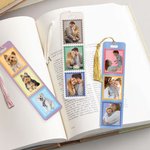 Personalized Multicolor Postage Stamp Design 3 Photos Acrylic Bookmark with Tassel Reading Supplies Birthday Gift for Friends Family