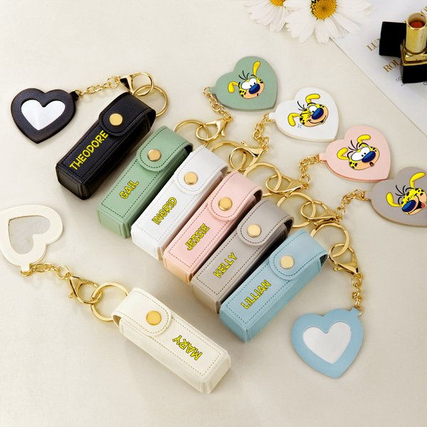 Personalized Cartoon Marsupilami Lipstick Case Keychain with Name and Heart-Shaped Mirror Bridesmaid Birthday Gift for Woman | Callie × Marsupilami®