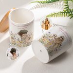 Personalisierte Aquarell Foto Stil Blume Keramik Pflanzentopf mit Namen und Bambus Basis Muttertag Geburtstag Geschenk für Mama Oma