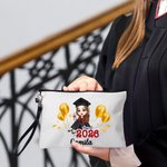 Globo personalizado de dibujos animados de Graduación Bolsa de Lino para Maquillaje con Nombre del Año y Pulsera de Graduación Accesorios de Viaje Regalo para Mujeres Niñas