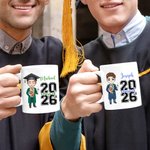 Personalized 2026 Cartoon Graduate Character Ceramic 11oz 15oz Coffee Mug with Name Home Decor Graduation Keepsake Gift for Women Men
