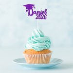 Personnalisé Class of 2026 Glitter Bachelor Cap Cupcake Topper with Name 6 Pcs Graduation Party Decorations Favors for Graduates