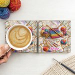 Personalised Colourful Crochet Knitting Tools Design 11 oz 15 oz Ceramic Mug with Name and Coaster Mother's Day Birthday Gift for Women Knitting Lovers