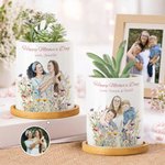 Personalisierte Aquarell Foto Stil Blume Keramik Pflanzentopf mit Namen und Bambus Basis Muttertag Geburtstag Geschenk für Mama Oma