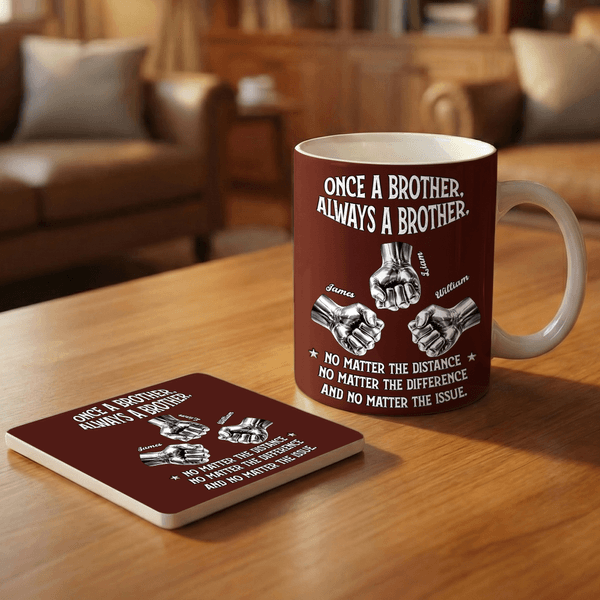 Taza de Cerámica Personalizada Once A Brother Always A Brother 2-6 Puños con Nombre y Posavasos Regalo de Cumpleaños Amistad Aniversario para Hermano