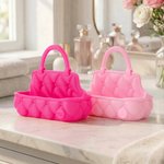 Personalized Multicolor 3D-Printed Quilted Vanity Catchall Basket Cosmetics Tray with Handle and Initial Home Decor Birthday Gift for Woman Friend