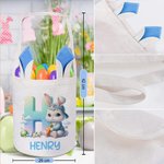 Panier d'œufs à oreilles lapin personnalisé avec nom et Initiale - Accessoire à motif de lapin en dessin animé - Cadeau de Pâques pour les enfants