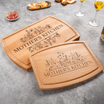 Personalized Flower Design Curved Charcuterie Cutting Board with Text and Juice Groove Housewarming Mother's Day Gift for Couples Family
