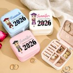 Graduación personalizada de dibujos animados Chica de cuero de viaje joyero con el nombre y el año de la ceremonia de graduación de souvenirs regalo de cumpleaños para las mujeres niñas