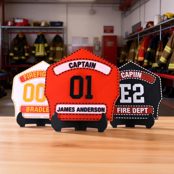 Gepersonaliseerd Multicolor 3D-bedrukt Brandweerman Badge Ornament met Naam en Afdeling Bureau Decor Verjaardagscadeau voor Brandweermannen