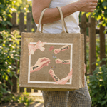 Personalised 1-6 Birth Flowers Mom Kids Little Hands Large Jute Tote Bag with Name Mother's Day Birthday Gift for Mom Grandmother