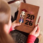 Personalized Class of Graduation Cartoon Character A5 Leather Notebook with Name and Year Graduation Birthday Gift for Family Friends