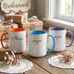 Personalized Pink Bow Bridesmaid Design 11 oz 15 oz Ceramic Mug with Name and Date Wedding Bridal Party Shower Gift for Bridesmaids