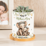 Personalized Cartoon Daisy Animal Pattern Ceramic Flower Pot with Name and Bamboo Tray Mother's Day Gift for Mom