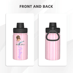 Personalized Cartoon Fitness Girl Vertical Stripe 12 oz/18 oz Insulated Water Bottle with Name Birthday Gift for Women Fitness Lovers