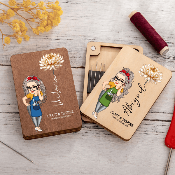 Boîte magnétique de rangement d'aiguilles à coudre en bois avec nom Cadeau d'anniversaire pour les amoureux de la couture